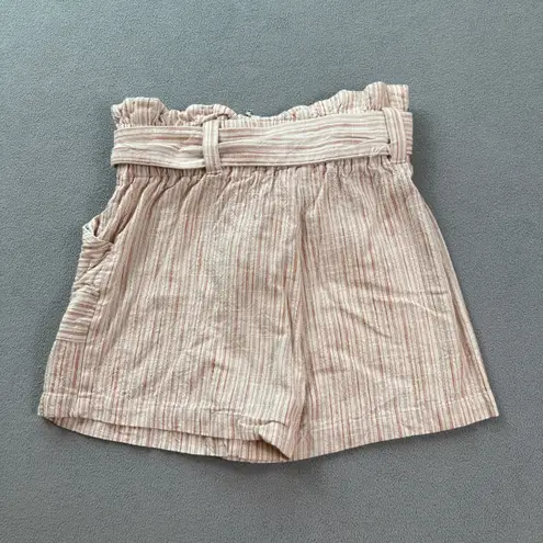 Line and Dot Paperbag Shorts Small High Tie Waist Striped Belted Linen Blend Comfy