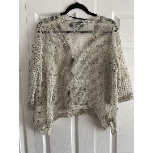 Nina Leonard Womens Lagenlook Cardigan Open Weave Coconut Shell Buttons XL Boho