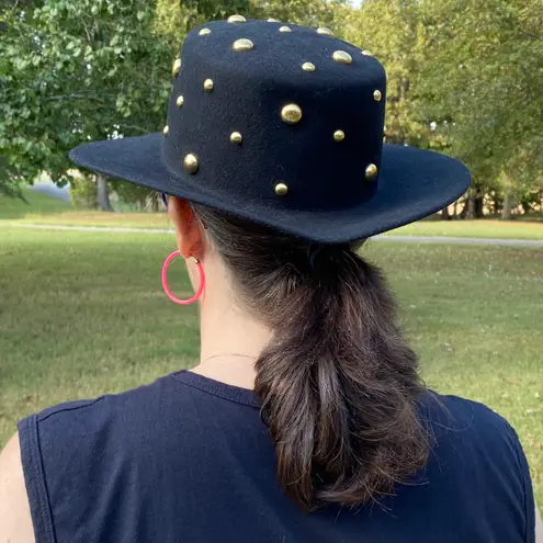 Vintage 80s Studded Wool Doeskin Felt Bollman Hat Black