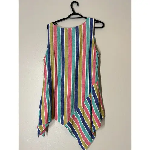 For Cynthia Rainbow Striped Asymmetrical Tunic Tank Womens Sz L Lagenlook