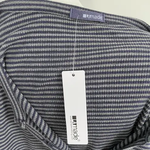 LA Made New Striped Ribbed Knit Long Sleeve Henley Mini Dress Navy Grey
