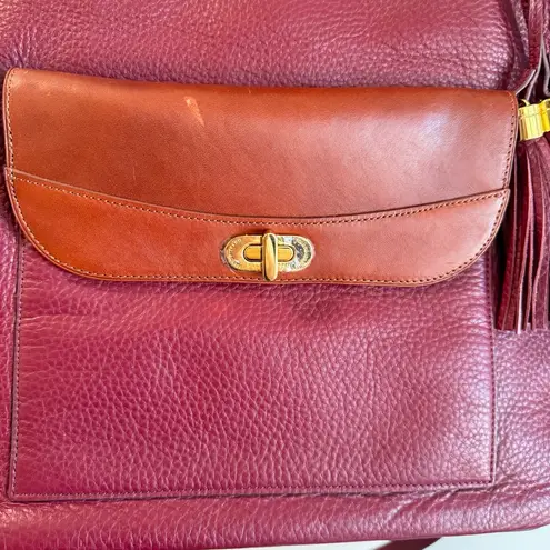 Isaac Mizrahi Bridgehampton Burgundy Cognac Leather Tote Messenger Turnlock Bag