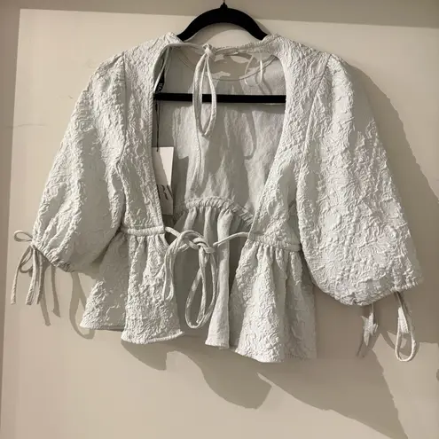 ZARA NWT  OPEN BACK JACQUARD BALOON SLEEVE TOP