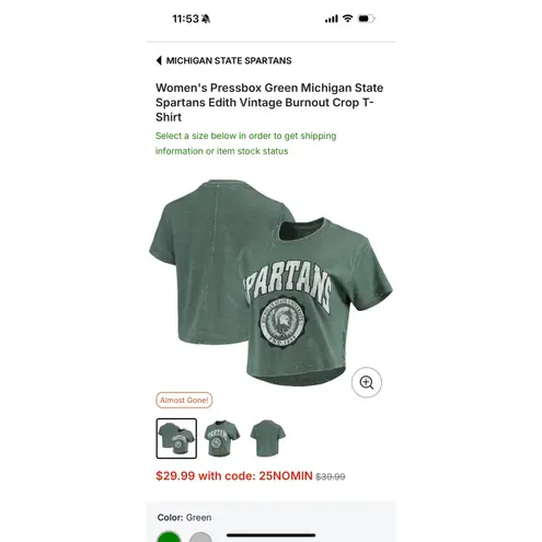 Pressbox Michigan State Women's Spartans Edith Vintage Burnout Crop T-Shirt Med