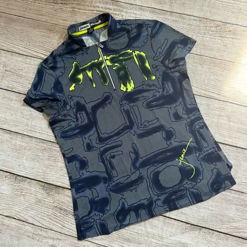 Jamie Sadock size small blue neon yellow patterned polo short sleeve shirt
