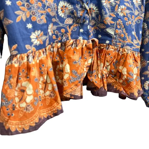 House of Harlow 1960 X Revolve Nastassia Boho Top S Cropped Floral Puff Sleeve Blue