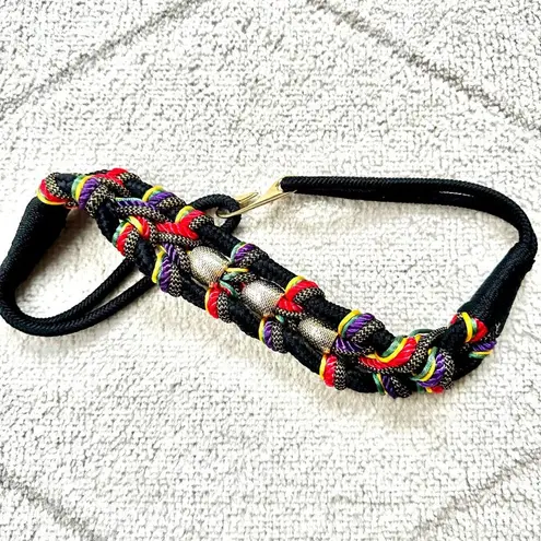 Colorful African Inspired Waist Belt with Gold Beads and Hook Closure Black