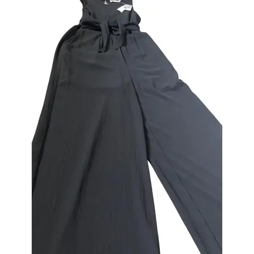 All in Favor Gauzy Sleeveless Wide Leg Black Jumpsuit Pockets Size Medium
