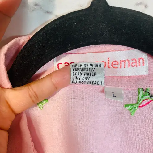 Casey Coleman Pink Embroidered Linen Shirt Large Cottagecore Festival Blouse