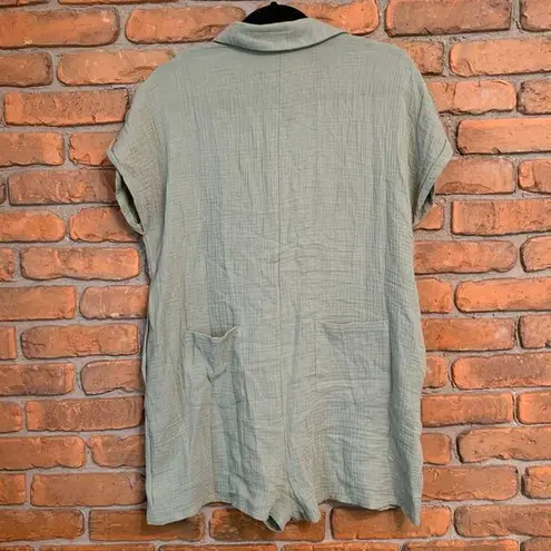 Mable Women's Cotton Wrinkle Gauze Button Front Lightweight Relaxed Romper S/M Green Size M