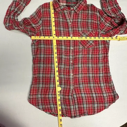 Sandra Ingrish • Size S Button Up Shirt Pockets Plaid Red Multi Casual Collar