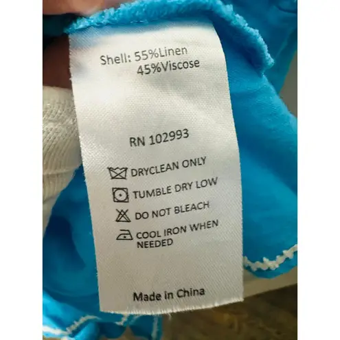 ESTEBAN CORTAZAR COLLECTIVE Aqua Hourglass White Stitch Midi Dress Size Medium Blue