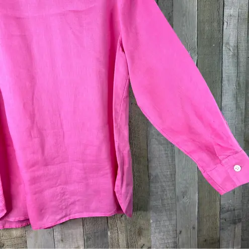 J. Jill Linen 1X Pink Button Front Long Sleeve Button Cuff With Collar Shirt