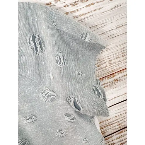 Hem & Thread Women's Distressed Color Block Short Sleeve Shirt Blue White Small