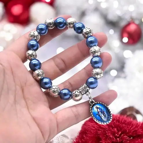 Religious Exquisite Cross Bead Charm Bracelet Handcrafted Silver Plated Stylish