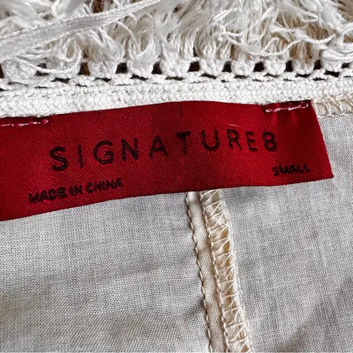 SIGNATURE8 Ecru Tassel Trim Open Front Short Kimono Top Embroidered Flowers S Red