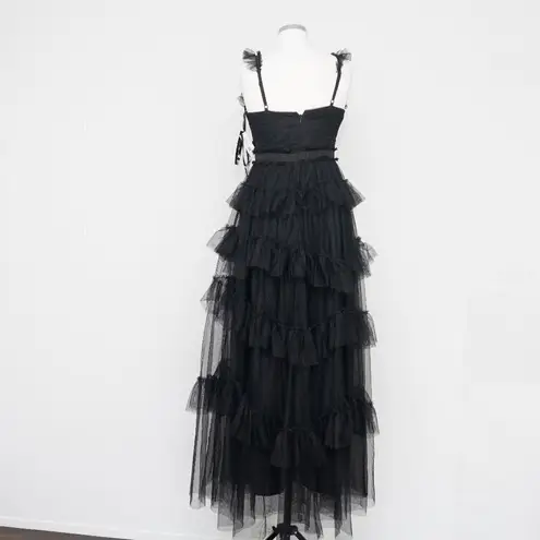 Betsy and Adam Gigi Long Ruffle Mesh Dress