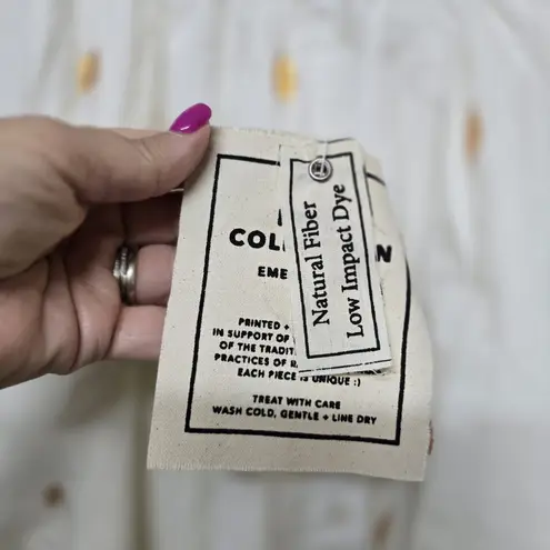 Emerson Fry India Collection Frances White Gold Print Blouse L Boho Peasant Top Size L