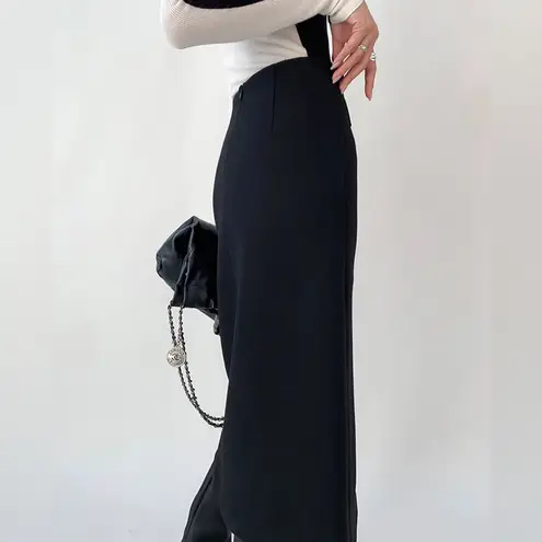 Commense High Waist Tweed Asymmetric Wrap Midi Skirt size XL Black