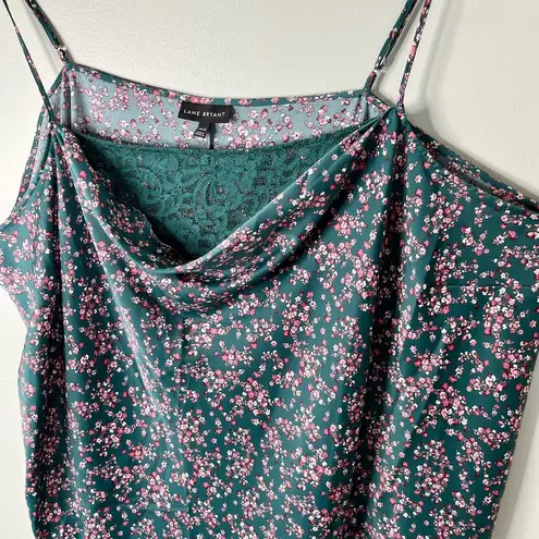 Lane Bryant  Slip Chemise 38/40 Green Pink Floral Lace Adjustable Straps