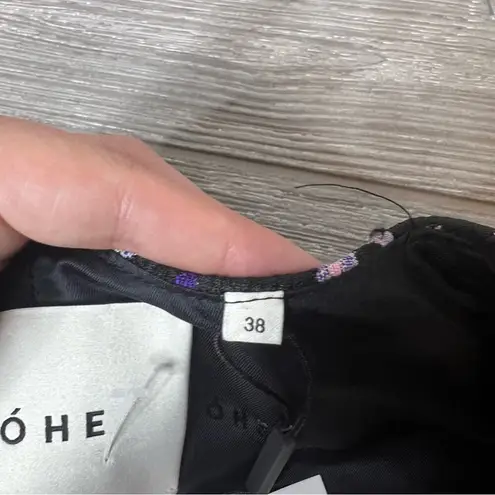 NWT ROHE Fiona Puff sleeve brocade blouse sweetheart neck sz 38 Black