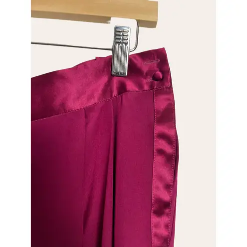 Fleur Du Mal Bordeaux High Waist Dressy Satin Crepe Silk Tuxedo Pants Size 8 Pink