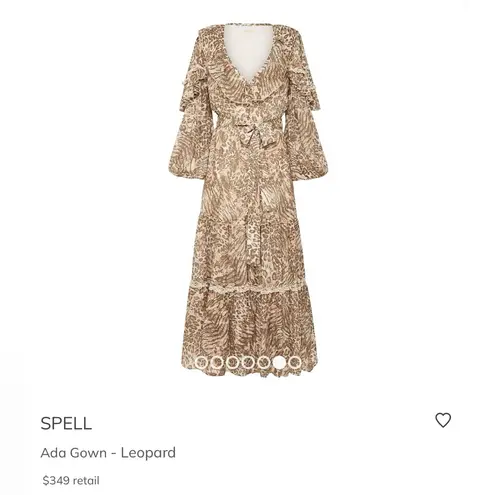 Spell & The Gypsy Leopard Print button detail ruffledAda Gown Size XSmall Boho Tan