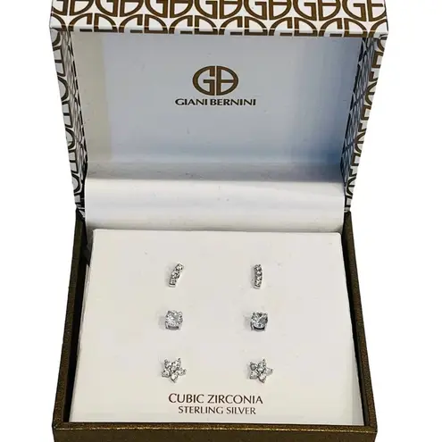 Giani Bernini NEW 3 Pair EARRINGS Cubic Zirconia Stud Post Sterling Silver Boxed