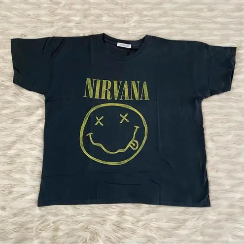 Free People  Daydreamer Vintage Black Yellow Nirvana Smiley Oversized T-Shirt