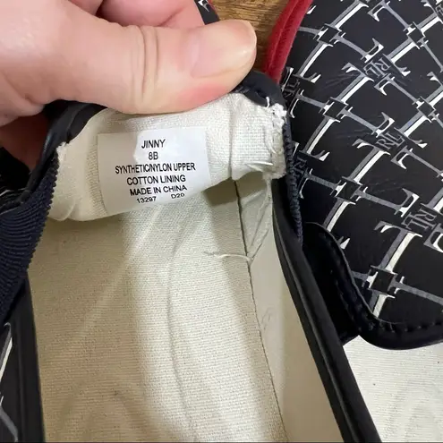 Lauren Ralph Lauren Women Navy Blue Red Jinny Monogram Sneaker Sz 8B Holiday