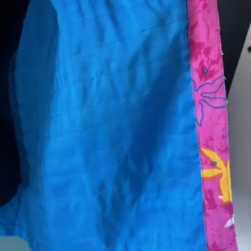 Keren Hart M Button Jacket Floral Bright Pattern Bold Artsy Pink Blue Textured Size M