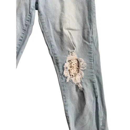 Calzedonia Distressed Lace Patch Light Wash Jeans Size Medium