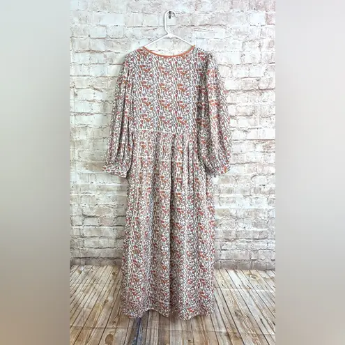 Daughters of India Binita Apricot Floral Print Maxi Dress Size Small Orange