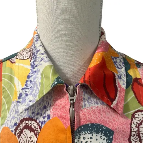 Coldwater Creek Retro Multicolored Floral Full Zip Collared Shirt Crop Jacket