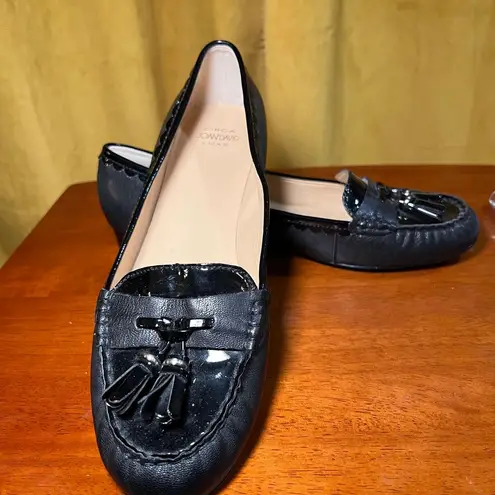 Joan & David Circa Black Patent Leather Tassel Loafers Classic Flat Shoes