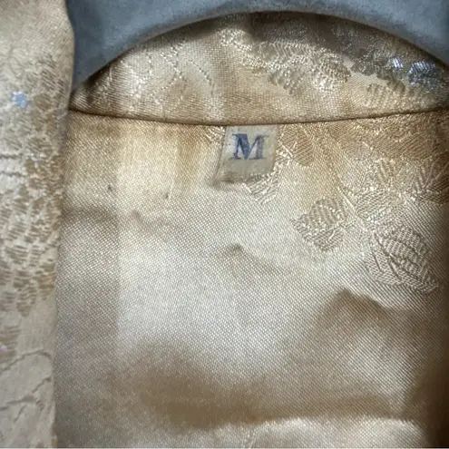 Vintage Handmade Brocade Duster Robe Gold Metallic Jacquard Belted Long Coat M Size M