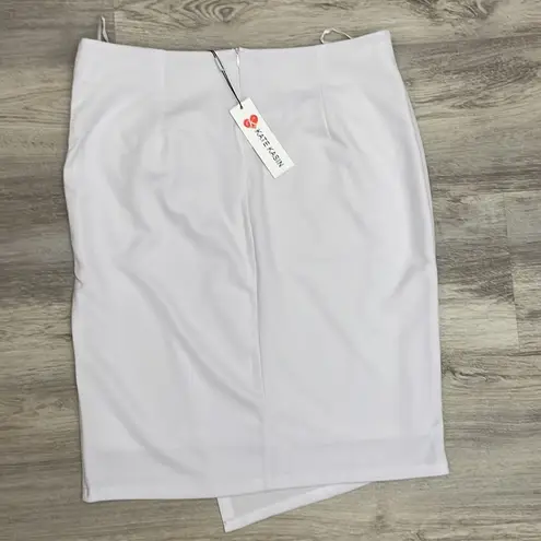 Kate Kasin NWT White Knee Length Knotted Side Wrap Skirt Size XL