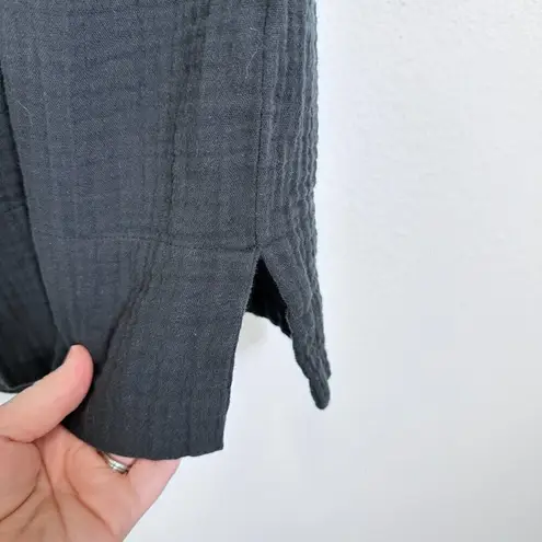 J.Crew J.‎ Crew Size S Gauzy  Brushed Cotton Split V Neck Roll Sleeve Black Mini Dress