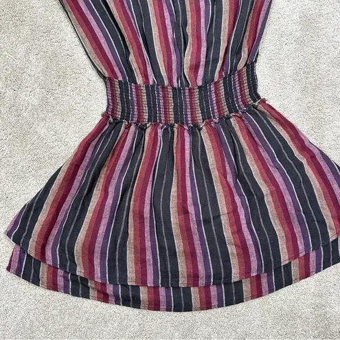 Rails  Lucca Brava Stripe Mini Dress Smocked V-Neck Linen Blend Size M