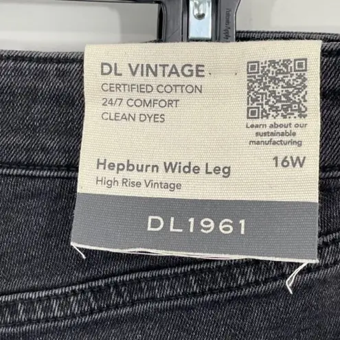 DL1961 NWT  Hepburn Wide Leg High Rise Vintage Nightshade Black Jeans Size 16W