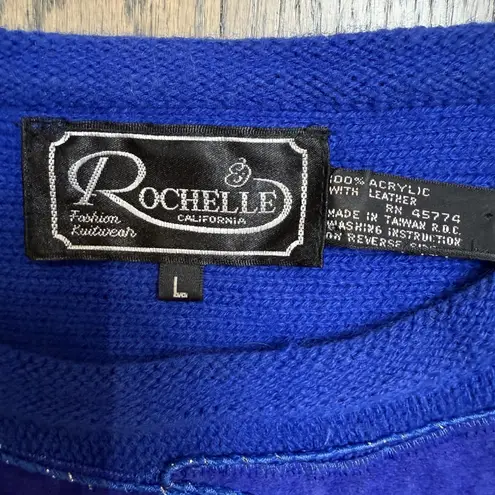 Rochelle California Vtg 80s Dolman Sleeve Cobalt Blue Sparkle Pullover Sweater L Size 12