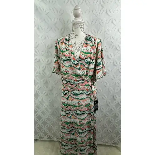 Avenue Colorful Wrap Short Sleeve Midi Dress Size 14/16 NWT