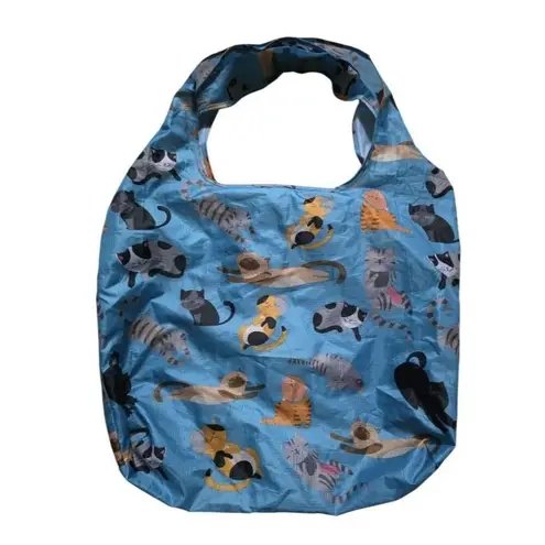 Bee Green Cats Bag Reusable Foldable Shopping Tote Kitty Cat Meow Cute Kitties