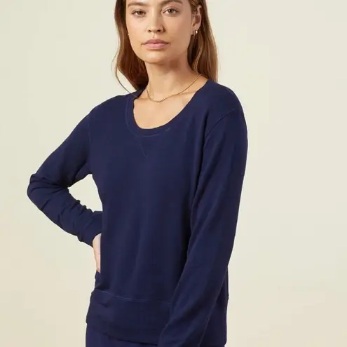 Monrow Navy Super Soft Pullover Sweatshirt Long Sleeve Casual Blue Top XS