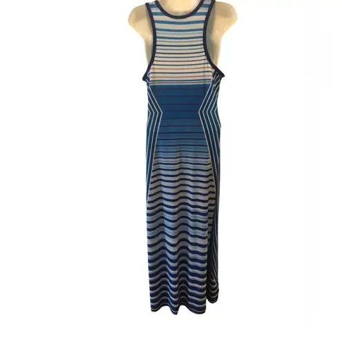 Calvin Klein CK Blue Stripe Racerback Maxi Dress Sz. 10 Scoop Neck Slimming Summer