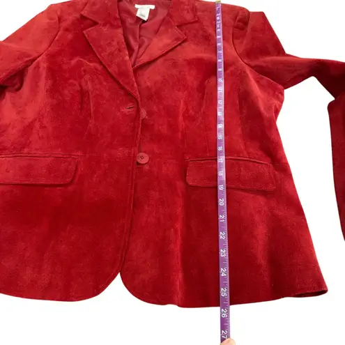 Red Suede Blazer Jacket Women's XL Button Pockets Liz & Co Western Boho Holiday