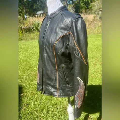 Leather & Hawgs Biker Jacket Genuine Leather Women’s Size Med Moto Motorcycle Black