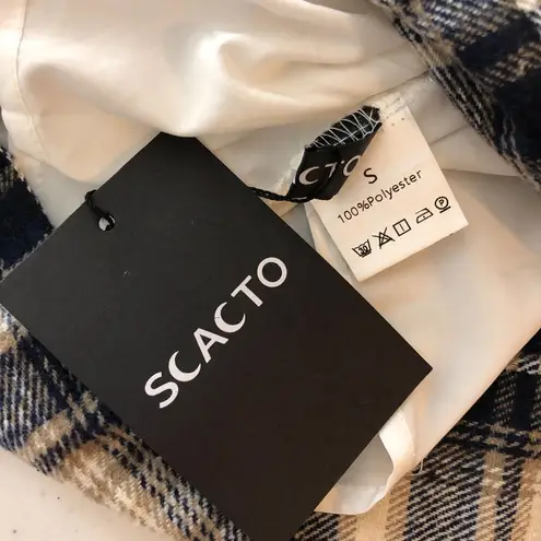 Scacto Flannel Mini Skirt Lined Plaid Beige Navy Blue S