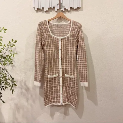 Lost + Wander Camille Tweed Mini Sequin Sweater Mini Dress in Gold OS NWT