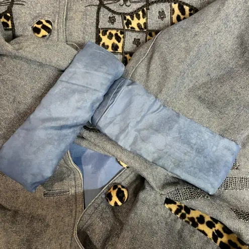 Vtg Great Cavalier by St. Paul Cat Embroidered Chore Silk Denim Jacket Size M Blue Size M